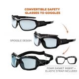 NEW 2 Pack of Ergodyne Skullerz LOKI Convertible Safety Spoggles w/ Strap -Black-Silver Mirror