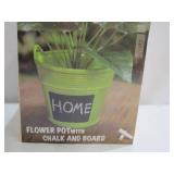 INFINITY JY17114-G CHALKBOARD BUCKET PLANTER, CERAMIC, GREEN, 8.27" X 7.68"