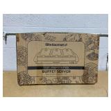 Elite Gourmet 7.5 Quart Triple Buffet Server Food Warmer Temperature Control, Clear Slotted Lids