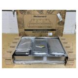 Elite Gourmet 7.5 Quart Triple Buffet Server Food Warmer Temperature Control, Clear Slotted Lids