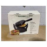 KitchenSmith Nonstick Waffle Maker Black: Aluminum, 180° Rotating, Folding Handle, Drip Tray, 1000W