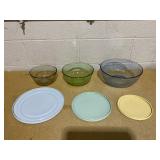6PCS Pyrex Sculpted Tinted Lidded Mixing Bowl Set: Glass Bowls with Lids