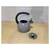 Circulon Enamel on Steel Whistling Teakettle/Teapot With Flip-Up Spout, 2 Quart - Gray