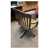Vintage Wooden Swivel Office Chair with Armrests