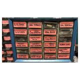 Assorted Small Parts in Organizer Bins with Small Bicycle Parts