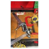 Assorted Tools - Hole Saw, C-Clamp, Square, Pipe Cutter
