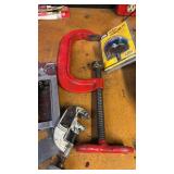 Assorted Tools - Hole Saw, C-Clamp, Square, Pipe Cutter
