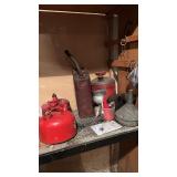 Collection of Vintage Red Gas Cans and FunnelsÂ 