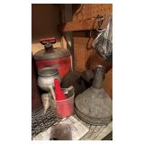 Collection of Vintage Red Gas Cans and FunnelsÂ 