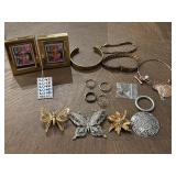 Assorted Jewelry, Pins and Stamps