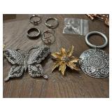 Assorted Jewelry, Pins and Stamps