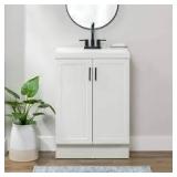 Glacier Bay Penlee 25 in. Single Sink White Bath Vanity with White Cultured Marble Top (Assembled)   Customer Returns See Pictures