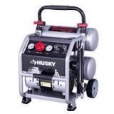 Husky 4.5 Gal. 175 PSI Portable Electric Oil-Free Quiet Twin Stack Jobsite Air Compressor w/Rubber Wheels and 2-Quick Couplers    Customer Returns See Pictures