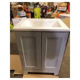 25 in. Single Sink Pearl Gray Bath Vanity with White Cultured Marble Top (Assembled) Slight Damage Customer Returns See Pictures