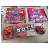 Assorted Candy, Chocolate Covered Cherries, Dots, Tootsie Pops, Fruit Chews, and More