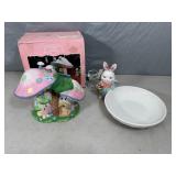 Mr. Cottontail Candy Dish and Bunny Towne Light Up Mushroom House