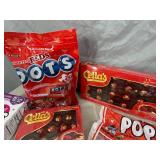 Large Lot of Candy, Chocolate Cherries, Dots, Tootsie Rolls, and More