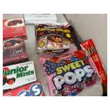 Large Lot of Candy, Chocolate Cherries, Dots, Tootsie Rolls, and More