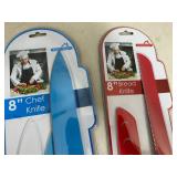 3 New Ceramic Coated Kitchen Knives with Sleeves