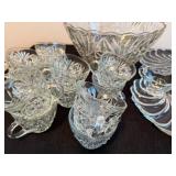 Punch Bowl With Cups and Four Dessert Plates