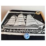 Canadian Rice Paper Original Art Print From Artist Gruel Plus Pottery Dolphin Container from Greece