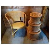 Nesting Stools/Baskets and Rattan Chair
