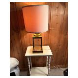 Vintage Brass Lantern Lamp With Shade on White Occasional Table
