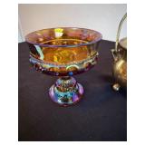 Vintage Brass Smudge Pot & Classic Indiana Amber Glass Bowl