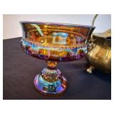 Vintage Brass Smudge Pot & Classic Indiana Amber Glass Bowl