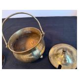 Vintage Brass Smudge Pot & Classic Indiana Amber Glass Bowl