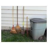 Yard waste Bin, Rakes and Shovel