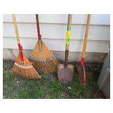Yard waste Bin, Rakes and Shovel