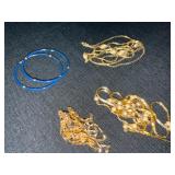 Costume Jewelry Gold Chains & Blue Bracelets