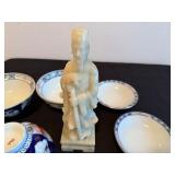 Vintage Japanese Imari-Style Rice Bowls and Carved Soapstone Statue