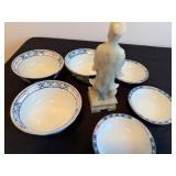 Vintage Japanese Imari-Style Rice Bowls and Carved Soapstone Statue