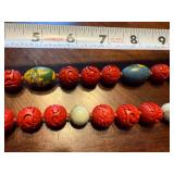 Vintage Chinese Carved Cloisonne Cinnabar Beads and Bracelets