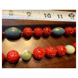 Vintage Chinese Carved Cloisonne Cinnabar Beads and Bracelets