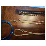 Costume Jewelry Gold Chains & Blue Bracelets