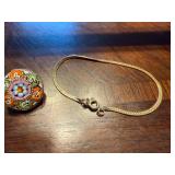 14 Carat Gold Bracelet & Italian Vintage Micro Mosaic Gold Tone Orange/Blue Floral Specialty Pin