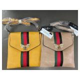 Set of 2 Vegan Leather Shoulder Bags with Bee Ornament