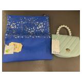 Set of Vegan Handbags: Blue with Silver Design and Mint with Pearl Handle