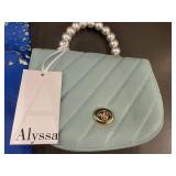 Set of Vegan Handbags: Blue with Silver Design and Mint with Pearl Handle