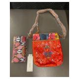 Set of Le Miel Quilted Embroidered Shoulder Bag and Snakeskin Pattern Wallet