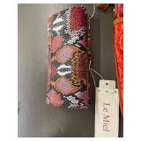 Set of Le Miel Quilted Embroidered Shoulder Bag and Snakeskin Pattern Wallet