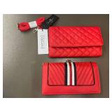 Set of 2 Red Quilted Wallets with Strap