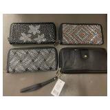 Set of 4 Beaded and Faux Leather Wallets with Wrist Straps