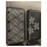 Set of 4 Beaded and Faux Leather Wallets with Wrist Straps