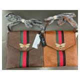 Set of 2 Stylish Vegan Leather Crossbody Bags with Bee Emblem
