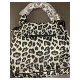 Fashionable Leopard Print Handbag with Gold Accents