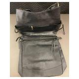 2 Black Leather Handbag with Dual Compartments